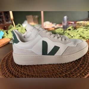 Veja White and Dark Green Sneakers